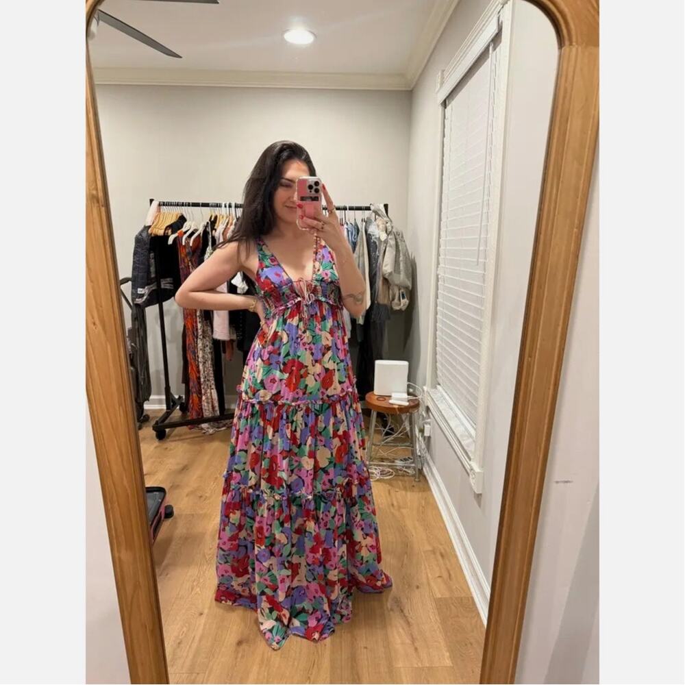 Nicholas Myla Floral Maxi Dress Silk Cotton Tiered Sleeveless Sz 0 - Picture 4 of 14